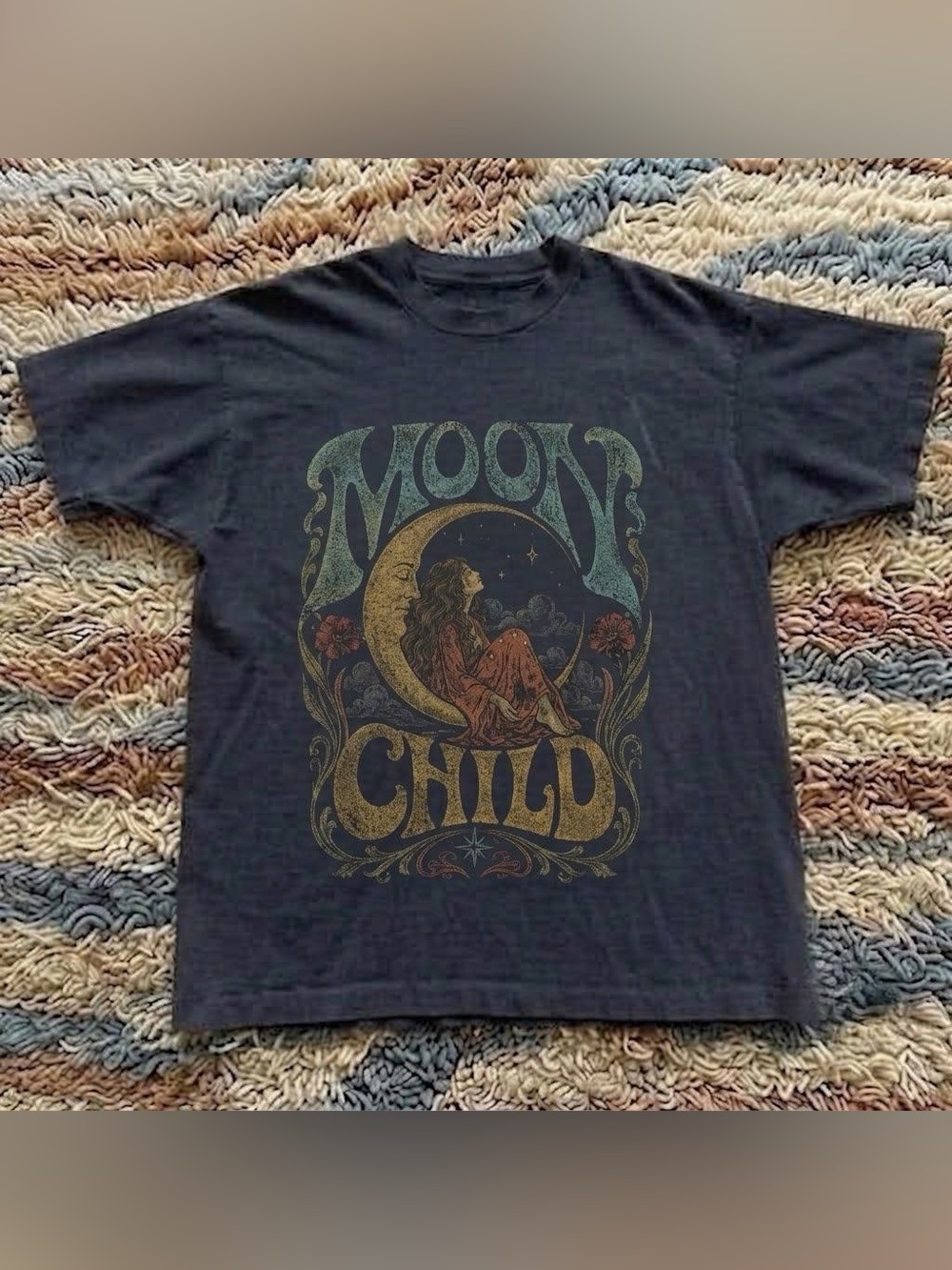 Vintage Black 'Moon Child' Retro Graphic Tee